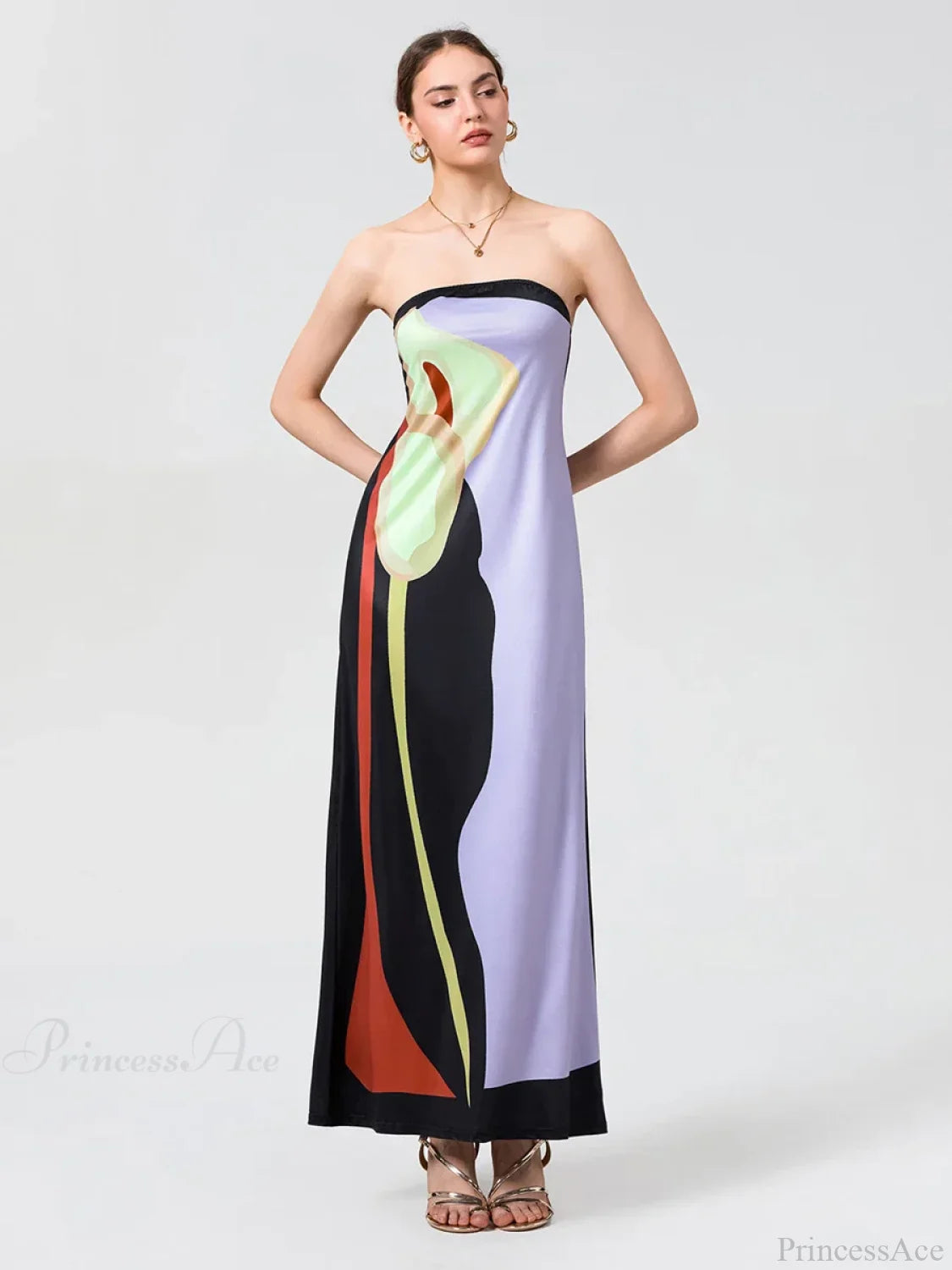 Vintage Abstract Floral Strapless Backless Loose Tube Top Floral Dress PURPLE / S floraldress-250126