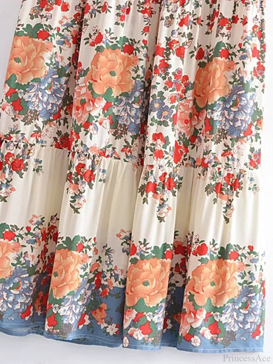 Vintage Beach Floral Hippie High Waist Boho Maxi Skirt Femme skirt-250126