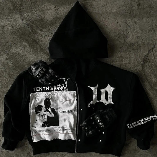 Vintage Black Zipper Hoodie