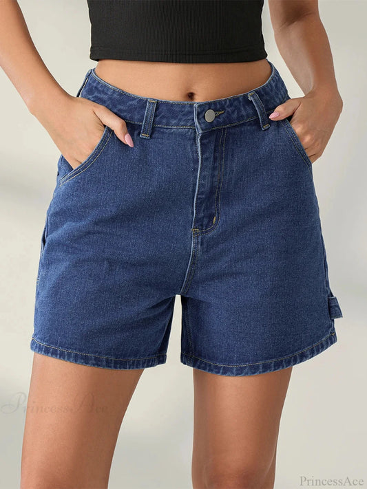 Vintage Blue Button Denim Short short-250223