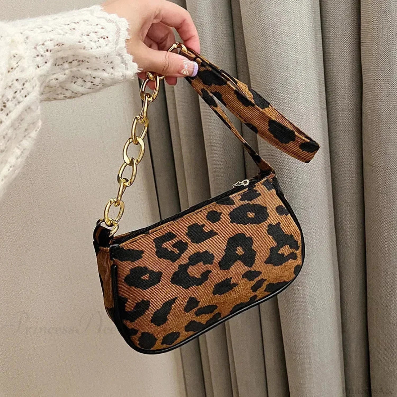 Vintage Chain Plush Leopard Shoulder Bag LightBrown shoulder-250126