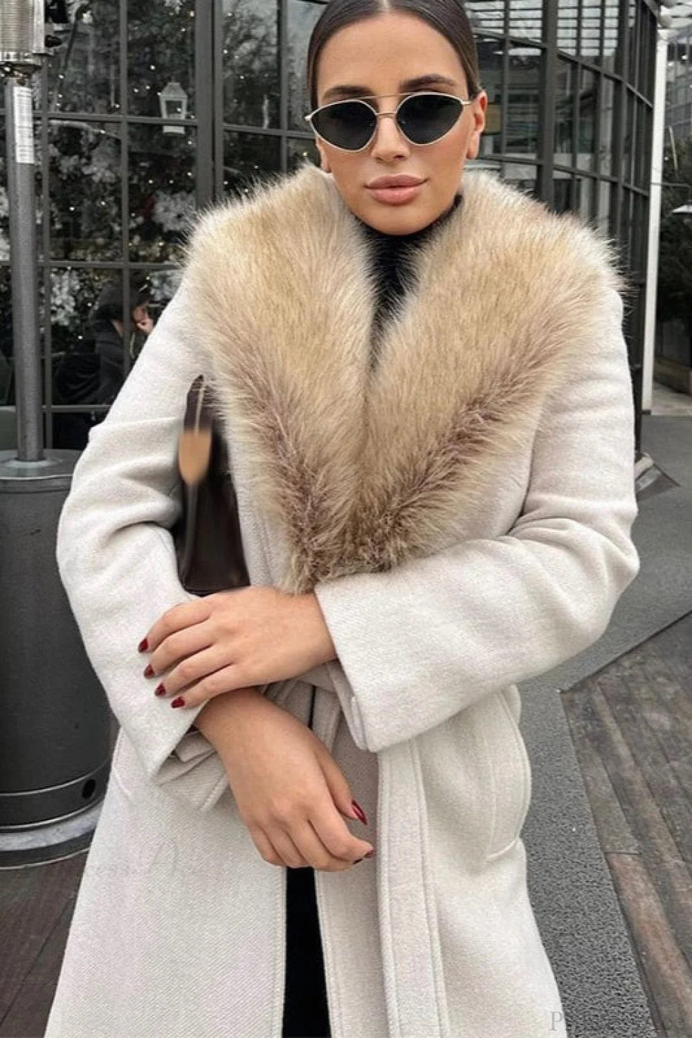 Vintage Chic Wool Blend Fur Collar Elegant Overcoat