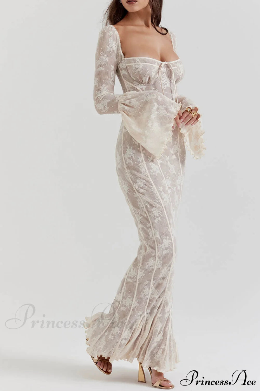 Vintage Cream Stylish Lace Maxi Dress Dresses