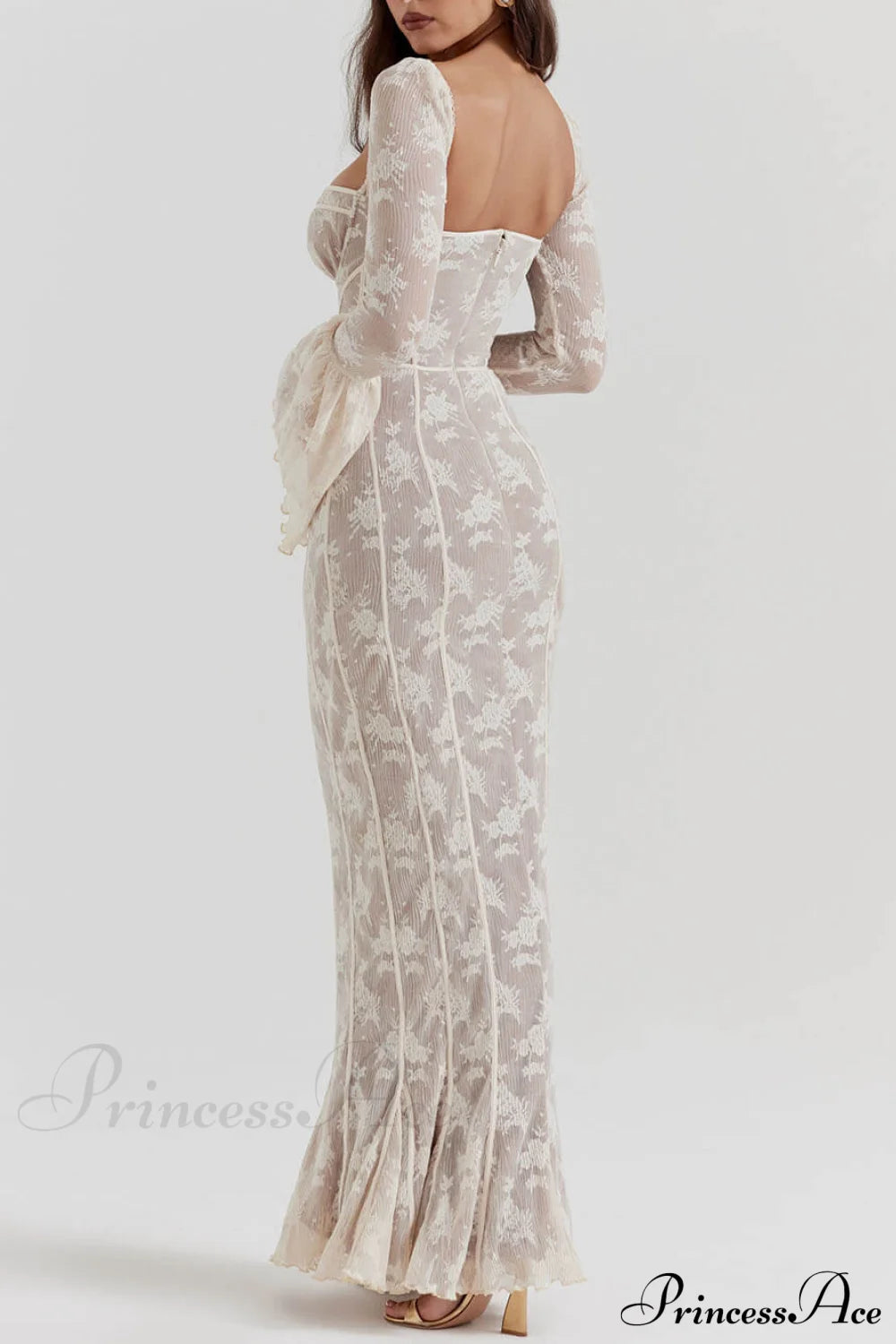 Vintage Cream Stylish Lace Maxi Dress Dresses