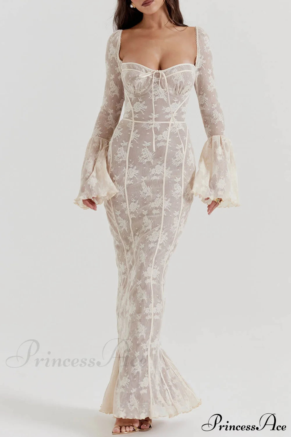 Vintage Cream Stylish Lace Maxi Dress White / S Dresses