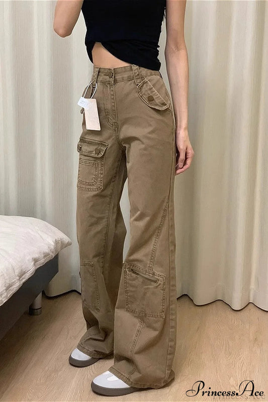 Vintage Denim Wide Leg Cargo Pants