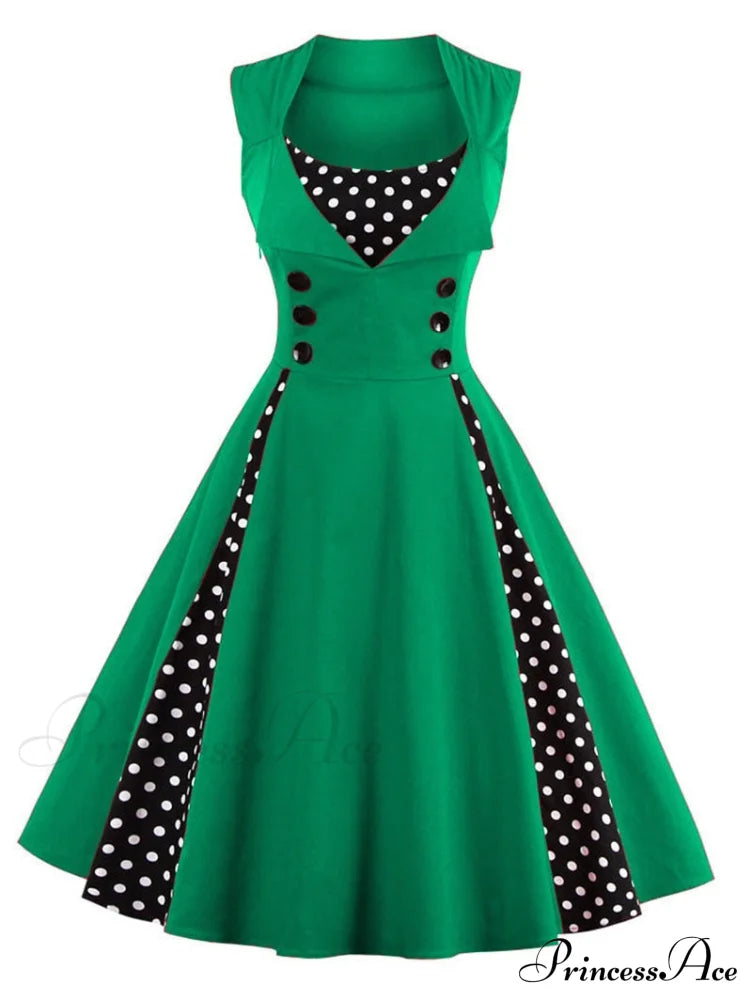 Vintage Dot Retro - Women’s Warm-Season Pin Swing Casual Tunic Party Rockabilly Vestidos Up Gown