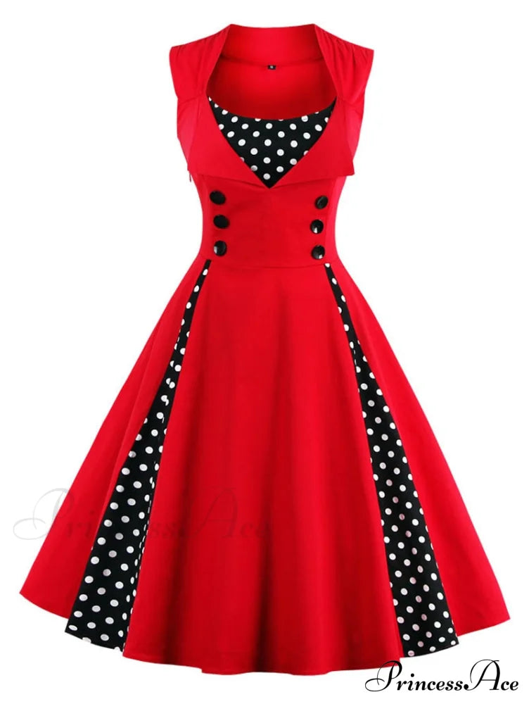 Vintage Dot Retro - Women’s Warm-Season Pin Swing Casual Tunic Party Rockabilly Vestidos Up Gown