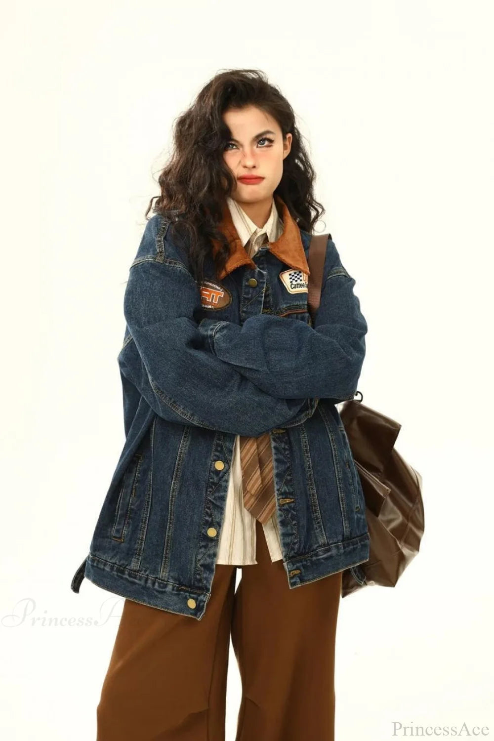 Vintage Embroidered Denim Loose Lapel Utility Jacket