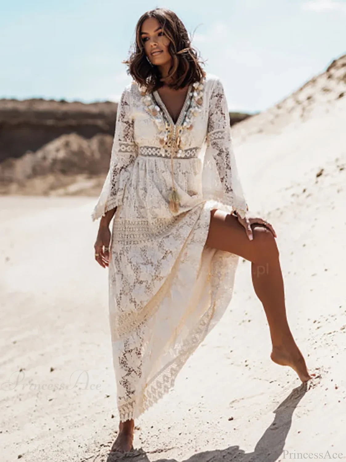 Vintage Embroidery Loose White Red Boho Dress bohodress-250126