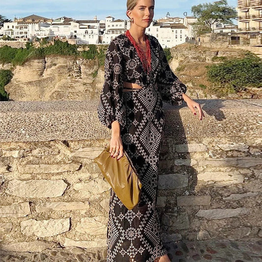 Vintage Ethnic Embroidery Boho Dress Black / S bohodress-250126