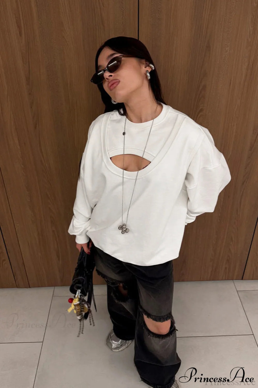 Vintage Fake Two Piece Cutout Loose Sweatshirt