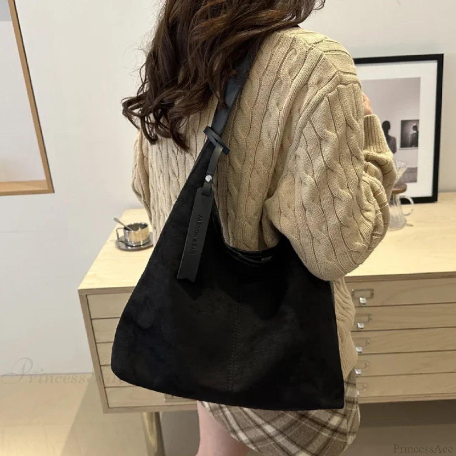 Vintage Faux Suede Large Shoulder Tote Bag shoulder-250126