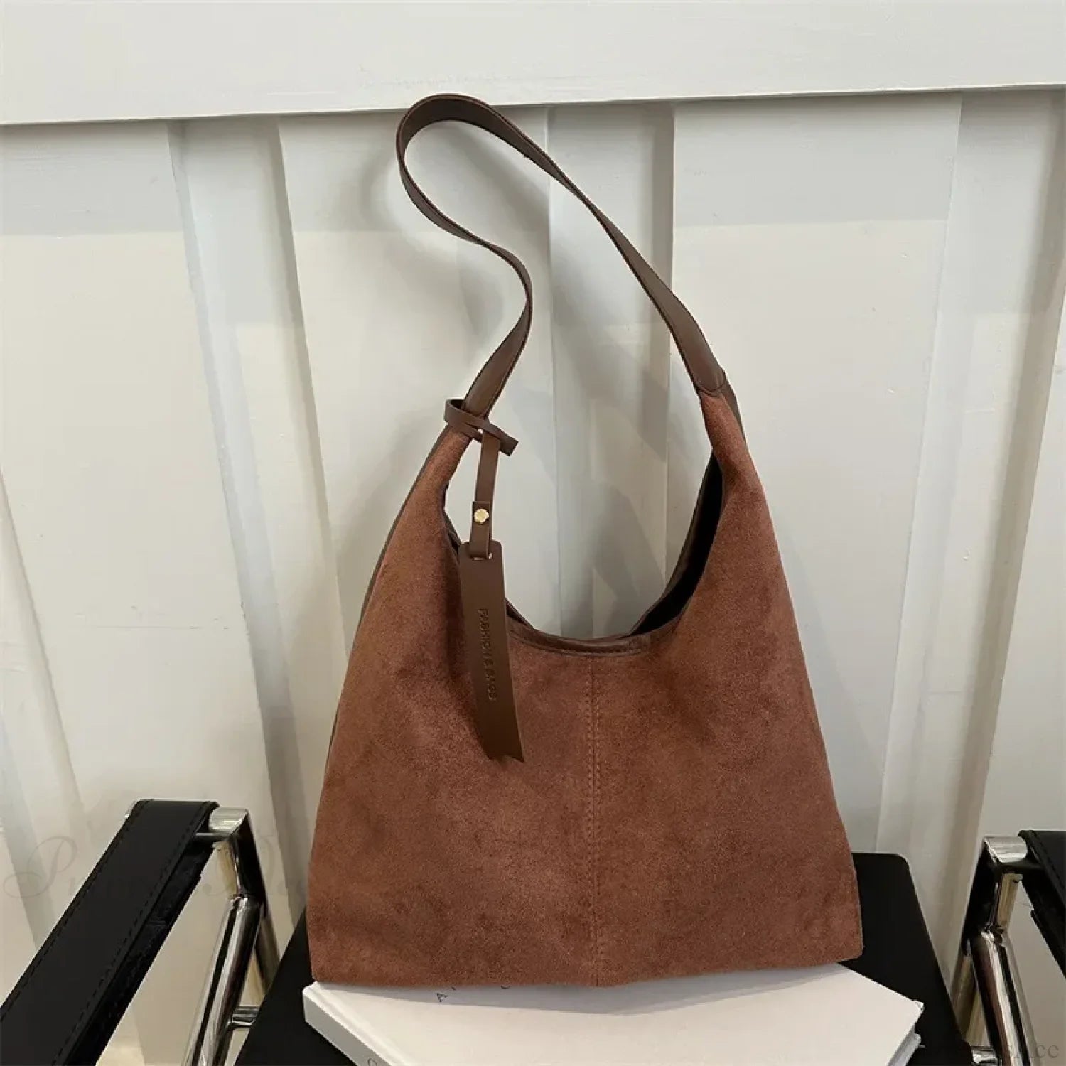 Vintage Faux Suede Large Shoulder Tote Bag Brown shoulder-250126