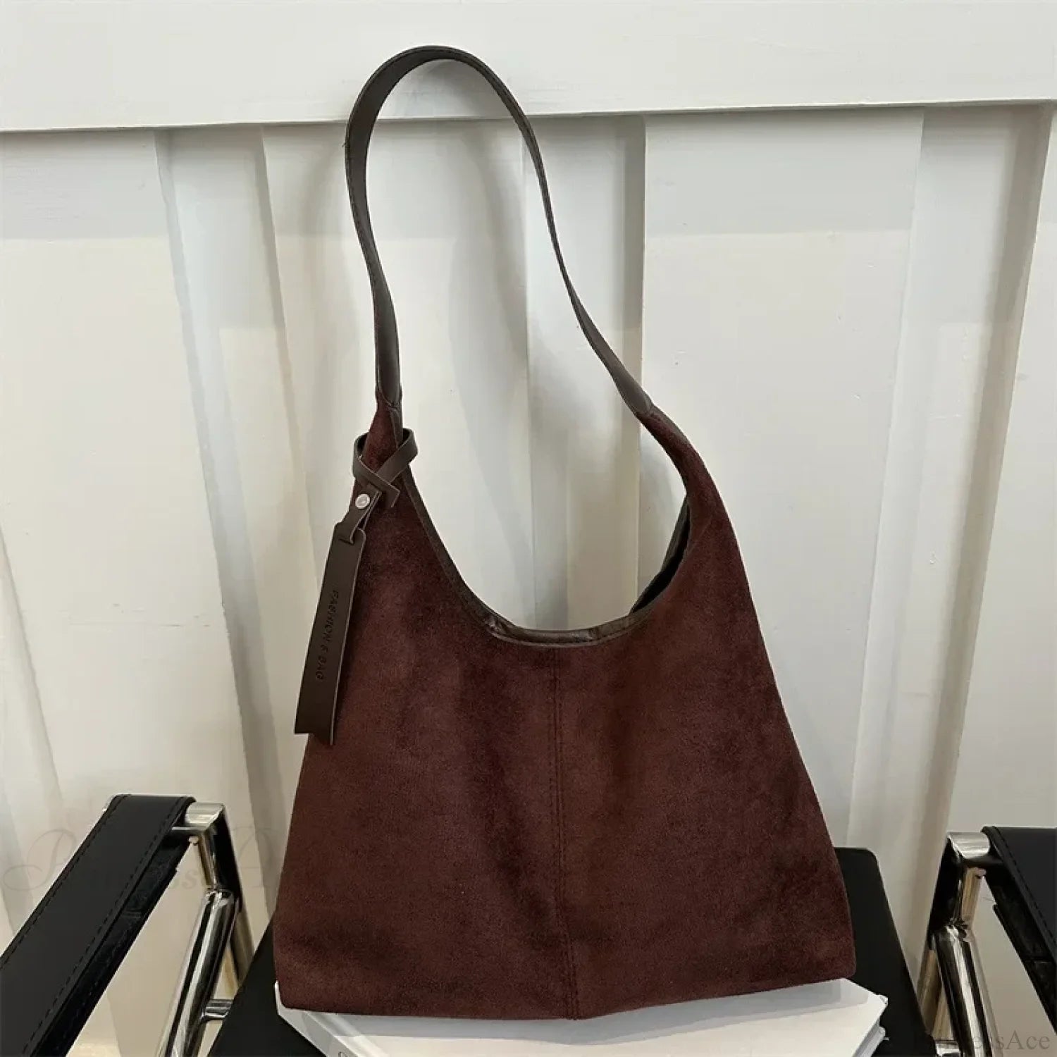 Vintage Faux Suede Large Shoulder Tote Bag Coffee shoulder-250126