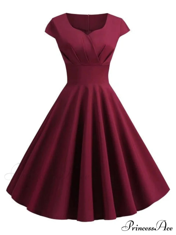 Vintage Fit And Flare Dress - Fashion Neck S / Cobalt Blue Dresses