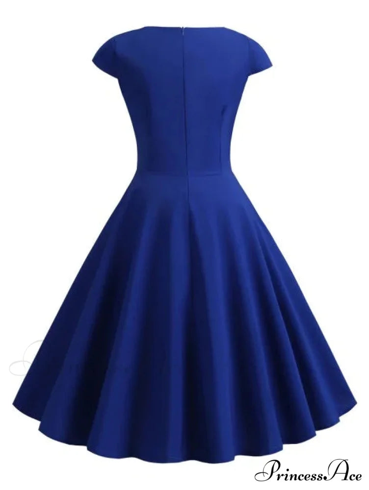 Vintage Fit And Flare Dress - Fashion Neck S / Pink Dresses