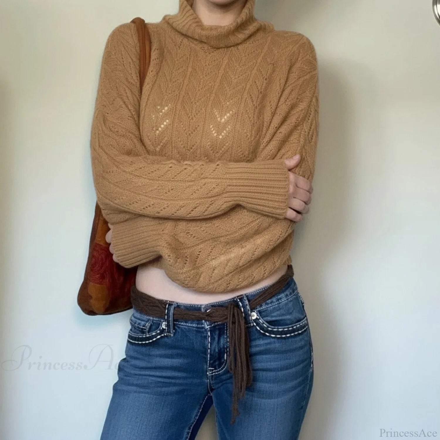 Vintage Fitted Slim Turtleneck Elegant Sweater