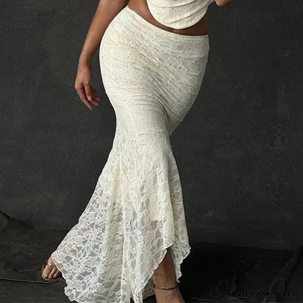 Vintage Floral Lace Corset Top And Skirt Sets Sexy Backless Bandage Midi Dress