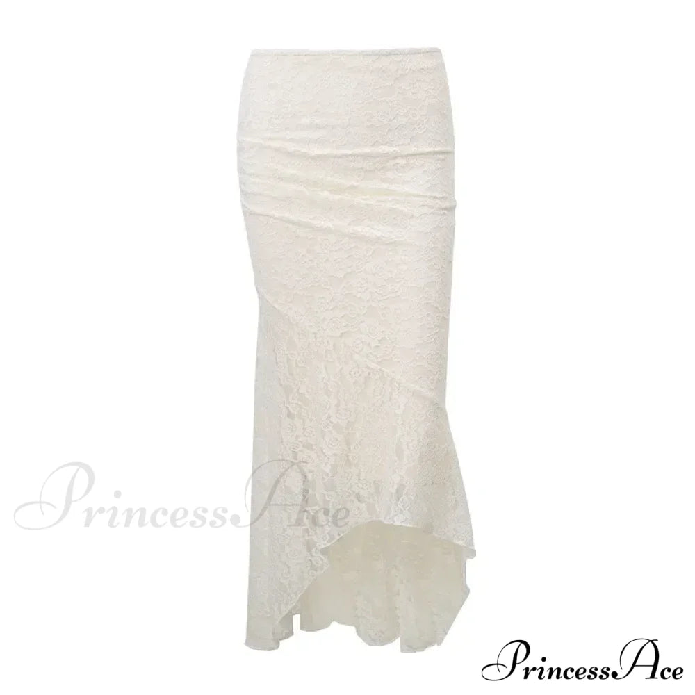 Vintage Floral Lace Corset Top And Skirt Sets Sexy Backless Bandage Midi Dress Beige / S