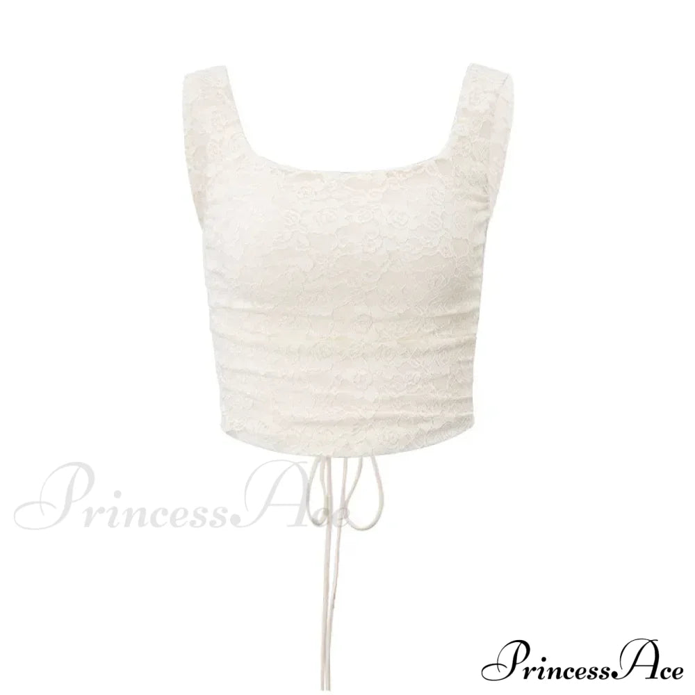 Vintage Floral Lace Corset Top And Skirt Sets Sexy Backless Bandage Midi Dress White / S