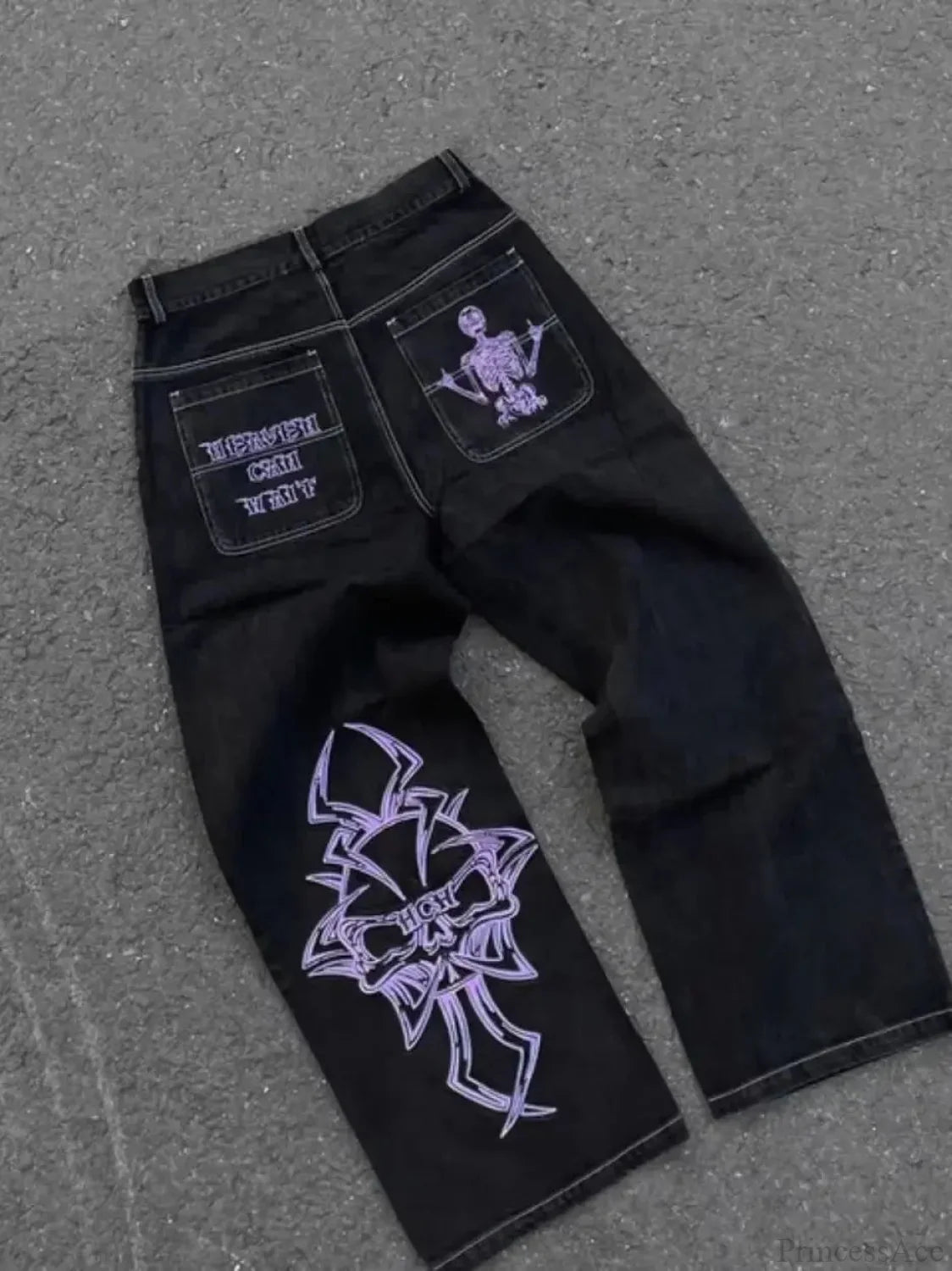Vintage Gothic Skull Embroidered Trouser black / S