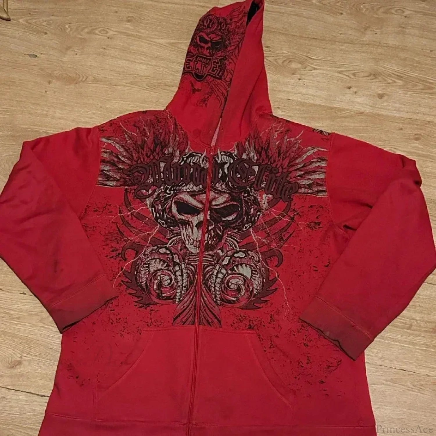 Vintage Gothic Skull Zip Up Hoodie red / S