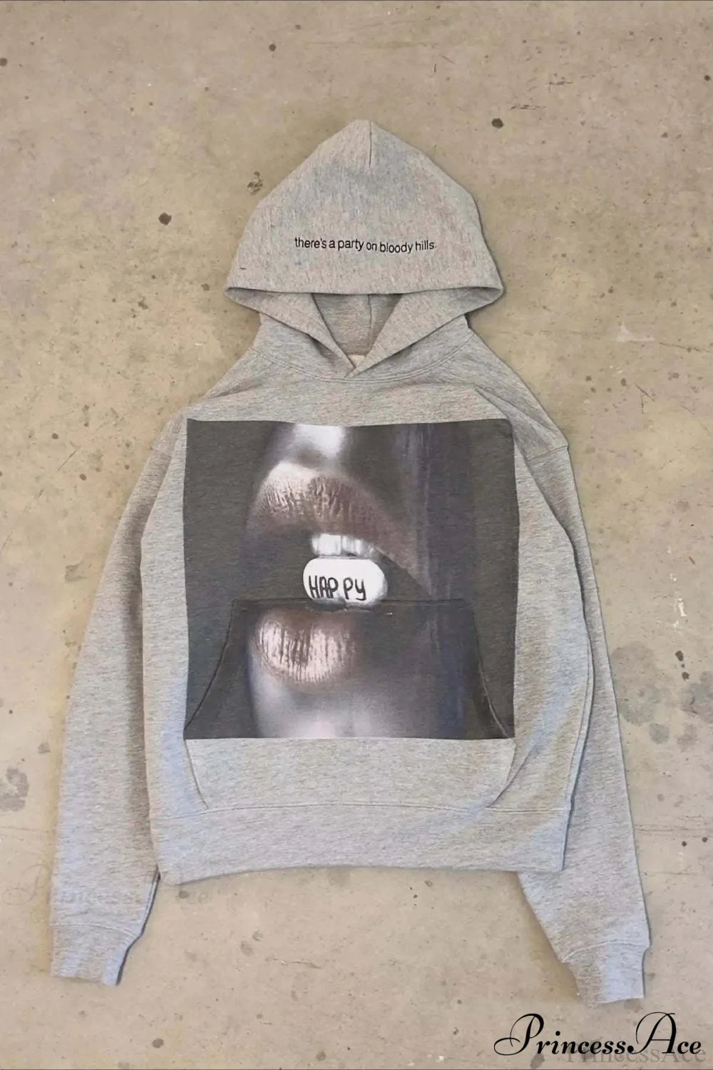 Vintage Harajuku Graphic Print Trendy Hoodie Grey / S