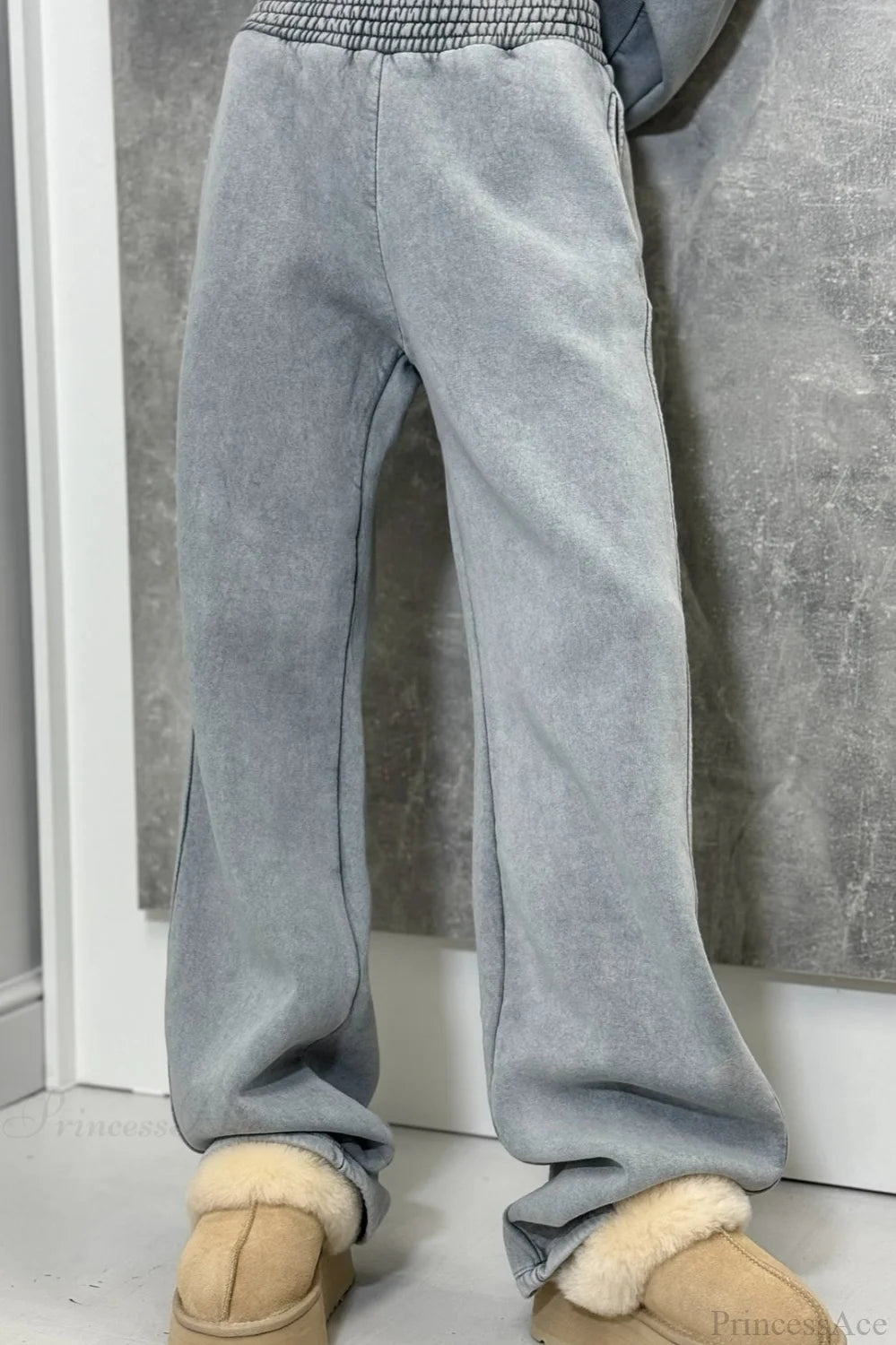 Vintage High Street Gray Loose Hoodie Jogger Two Piece Set