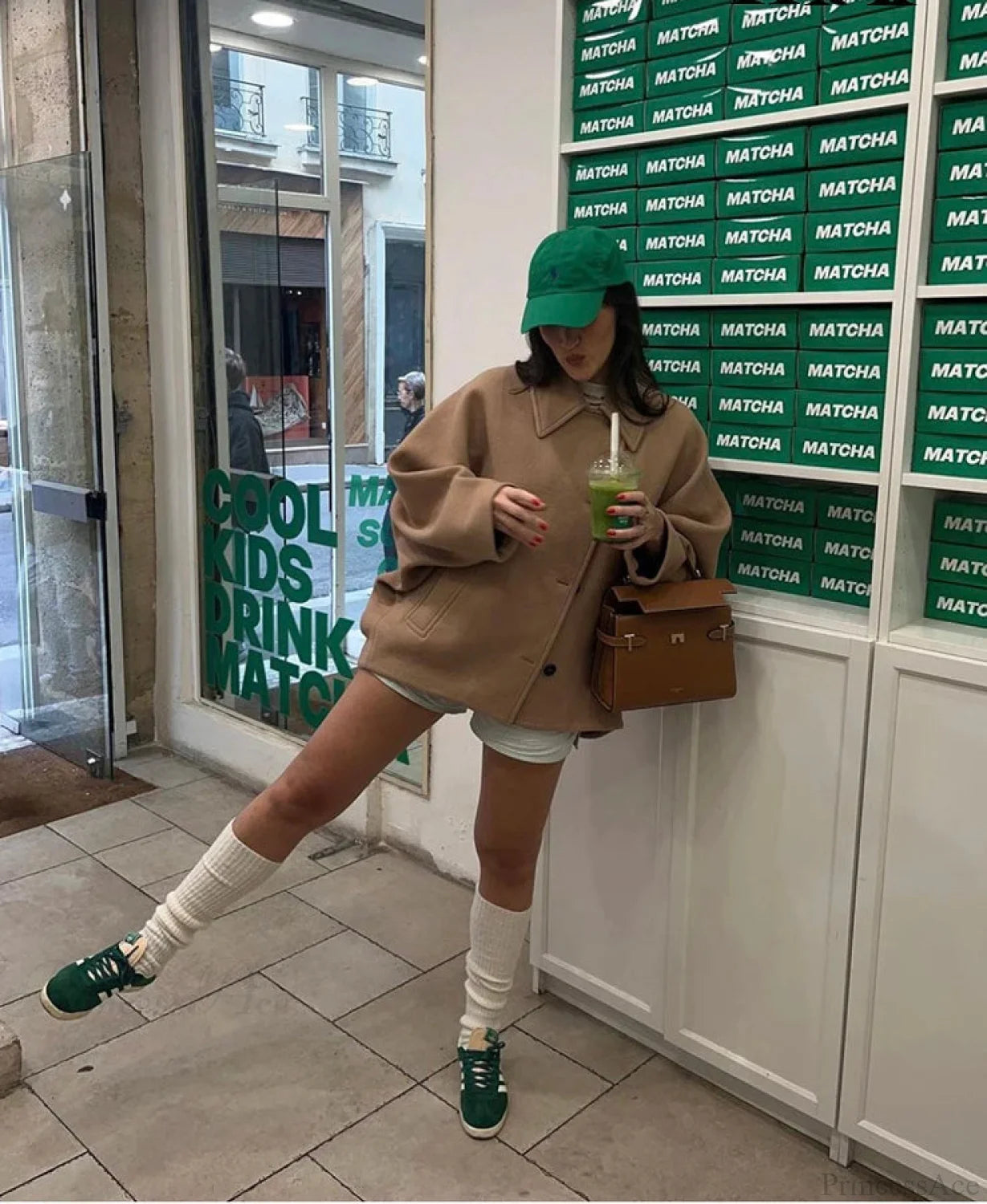 Vintage Khaki Lapel Wool Overcoat