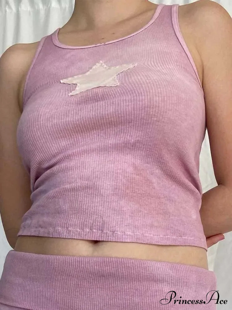 Vintage Knitted Vest Fairycore Star Pattern Sleeveless Summer 2024 Women Slim Harajuku Sweats Shirt