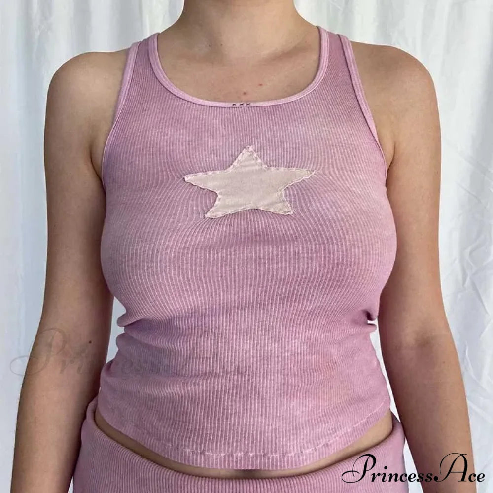 Vintage Knitted Vest Fairycore Star Pattern Sleeveless Summer 2024 Women Slim Harajuku Sweats Shirt