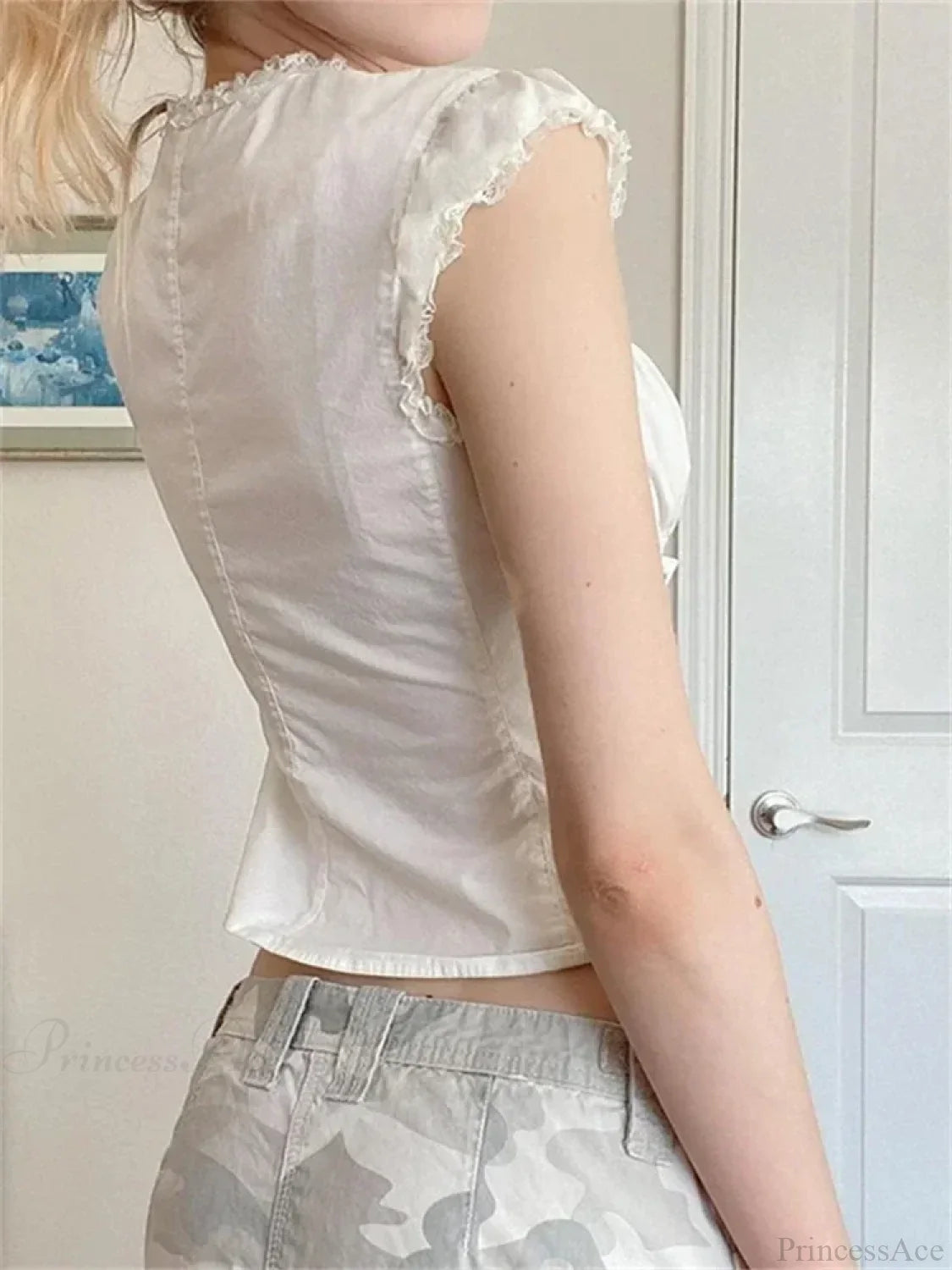 Vintage Lace Trim Cap Sleeve Bandage Blouse blouse-250126