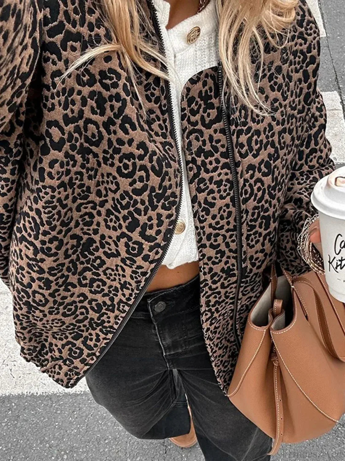 Vintage Leopard Print Zipper Coat