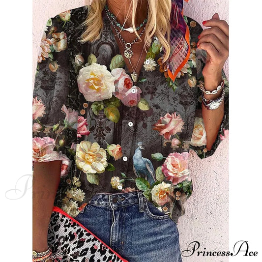 Vintage Loose Peacock Print Shirt 1 / S