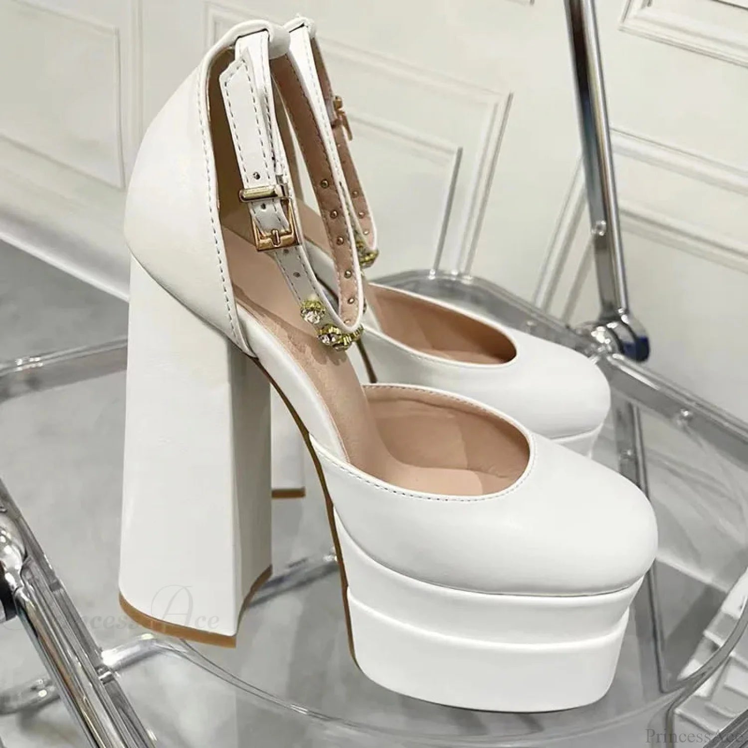 Vintage Mary Jane Chunky Gothic Tall Heel white pu / 35