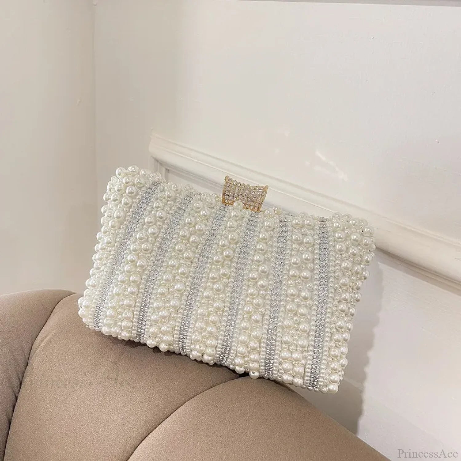 Vintage Pearl Diamond Evening Clutch Wedding Shoulder Bag Pearl / 20X13X5cm clutchbag-250126
