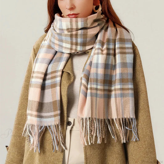 Vintage Plaid Cashmere Knit Tassel Scarf For Women Scarfs-L