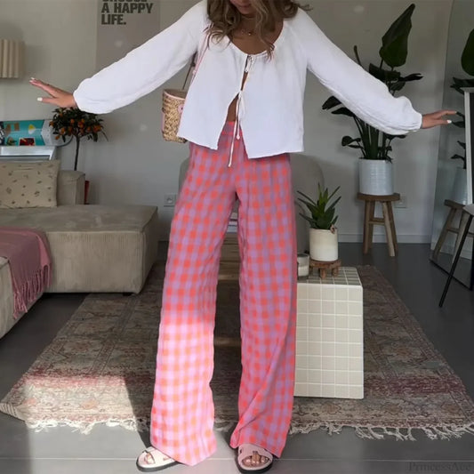 Vintage Plaid High Waist Loose Casual Aesthetic Pant pant-250223