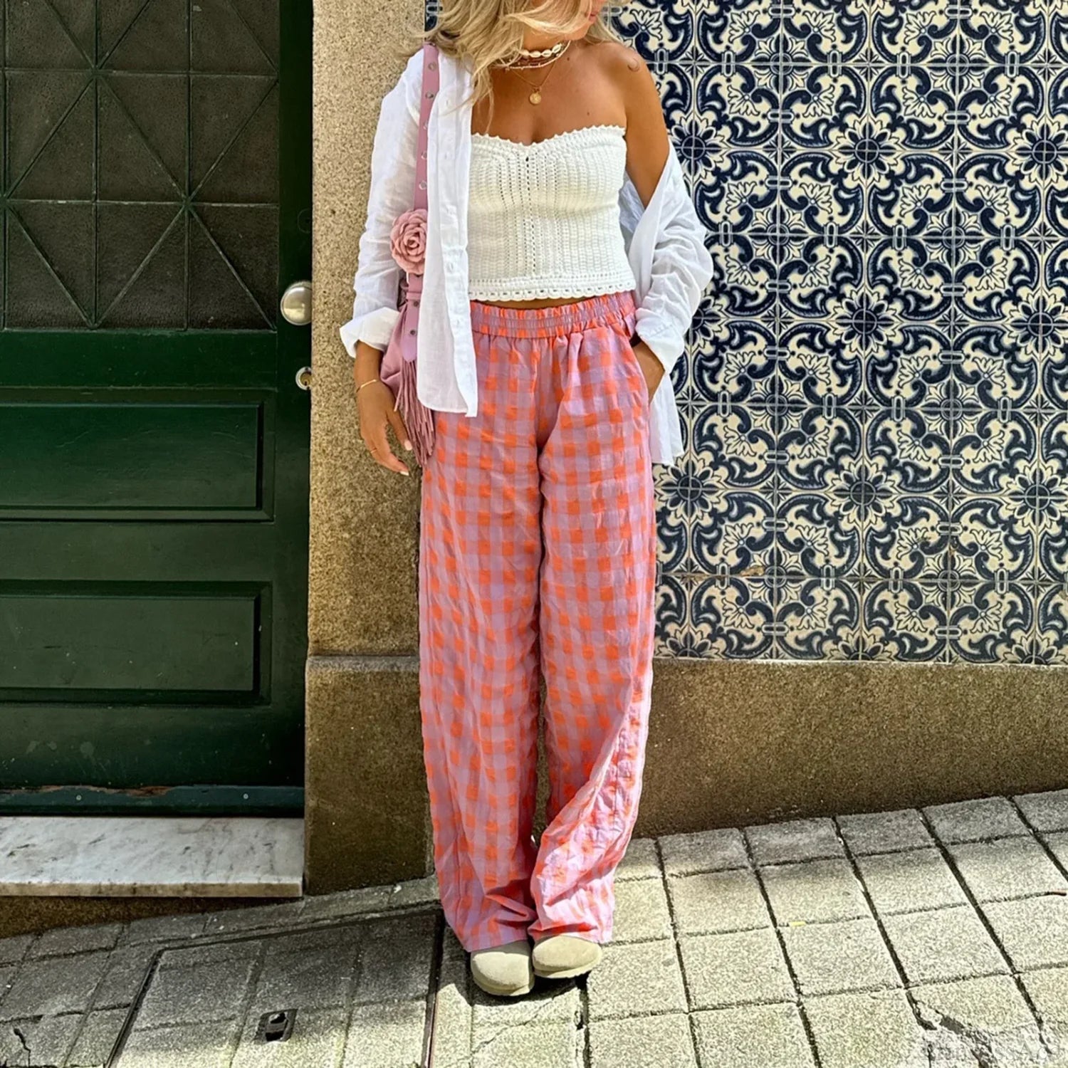 Vintage Plaid High Waist Loose Casual Aesthetic Pant pant-250223