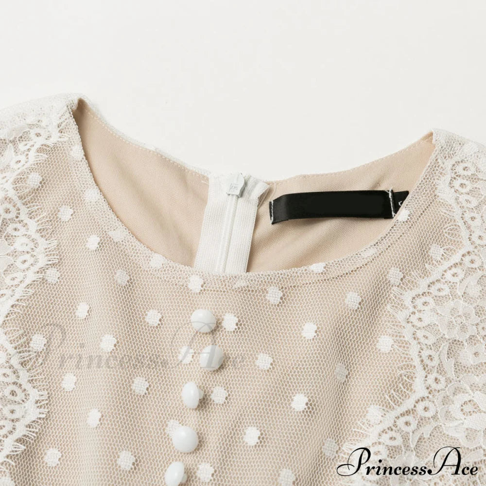 Vintage Polka Dot Short Dress With Embroidery Long Sleeves And Sexy Mesh Lace Dresses