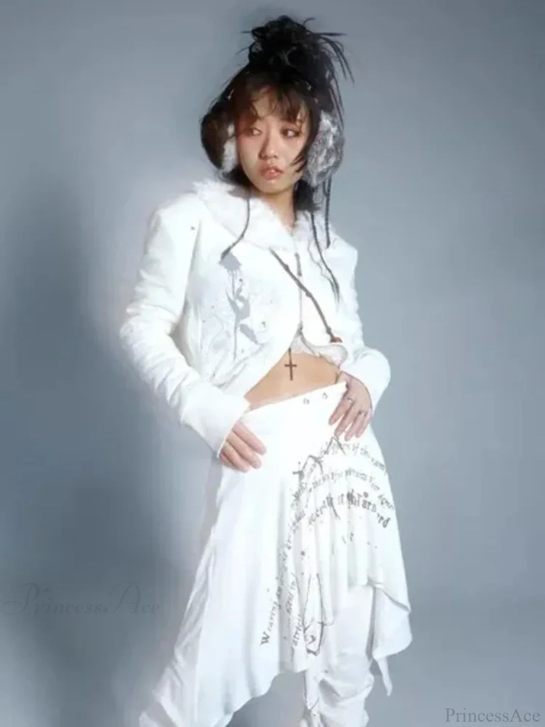 Vintage Print Retro Harajuku Skirt white / S