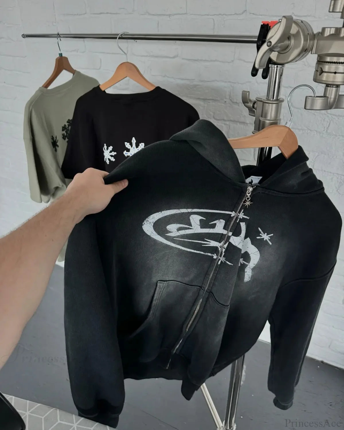 Vintage Print Zip Up Hoodie