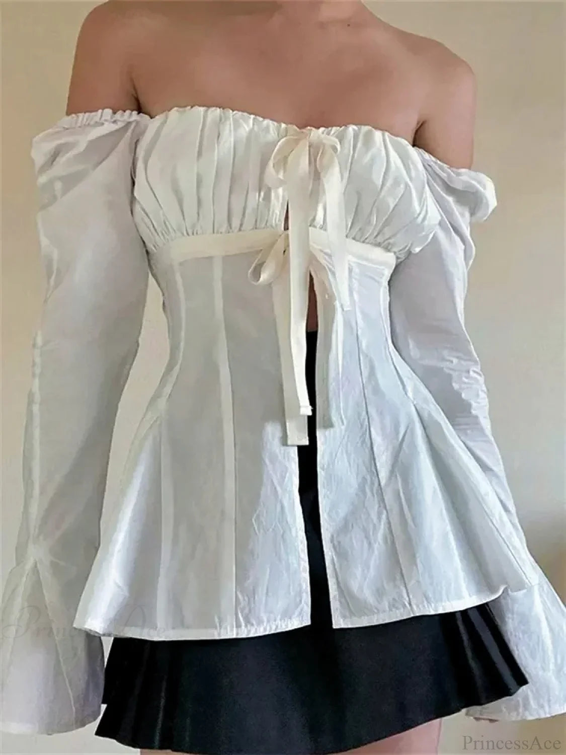 Vintage Puff Sleeve Tie-up Square Neck Blouse blouse-250126