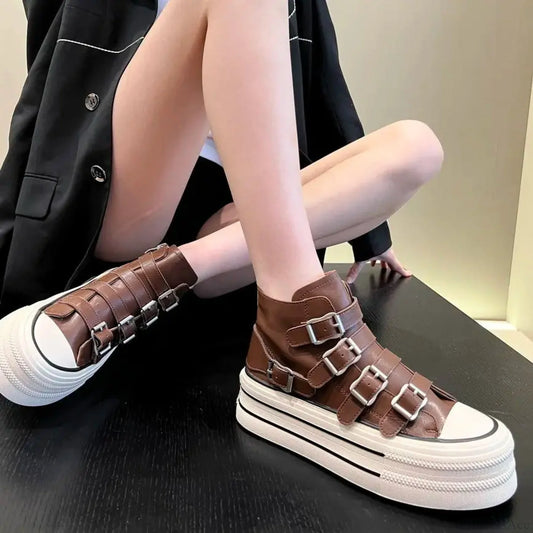 Vintage Rebellious High-Top Platform Sneaker Brown / 35