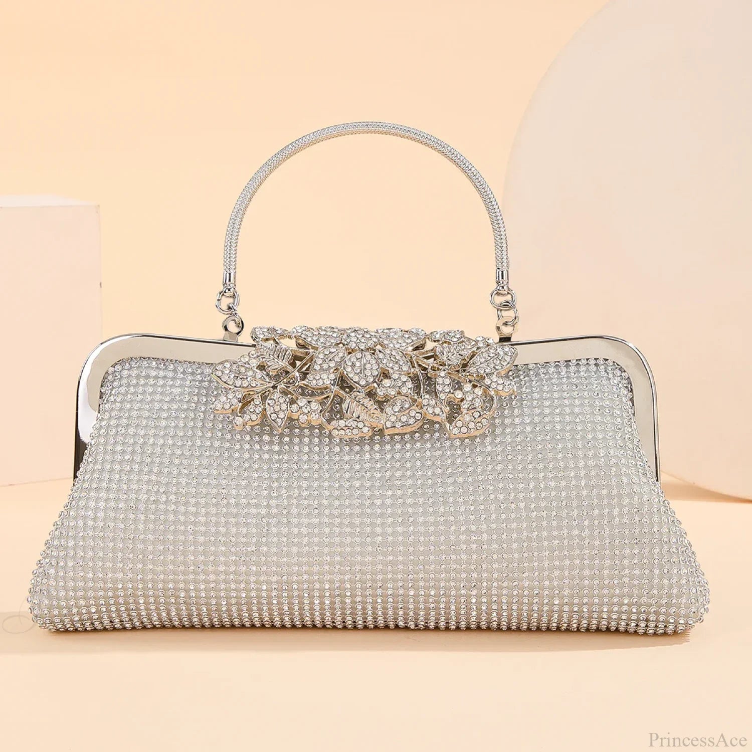 Vintage Rhinestone Flower Kiss Lock Clutch Bag clutchbag-250126