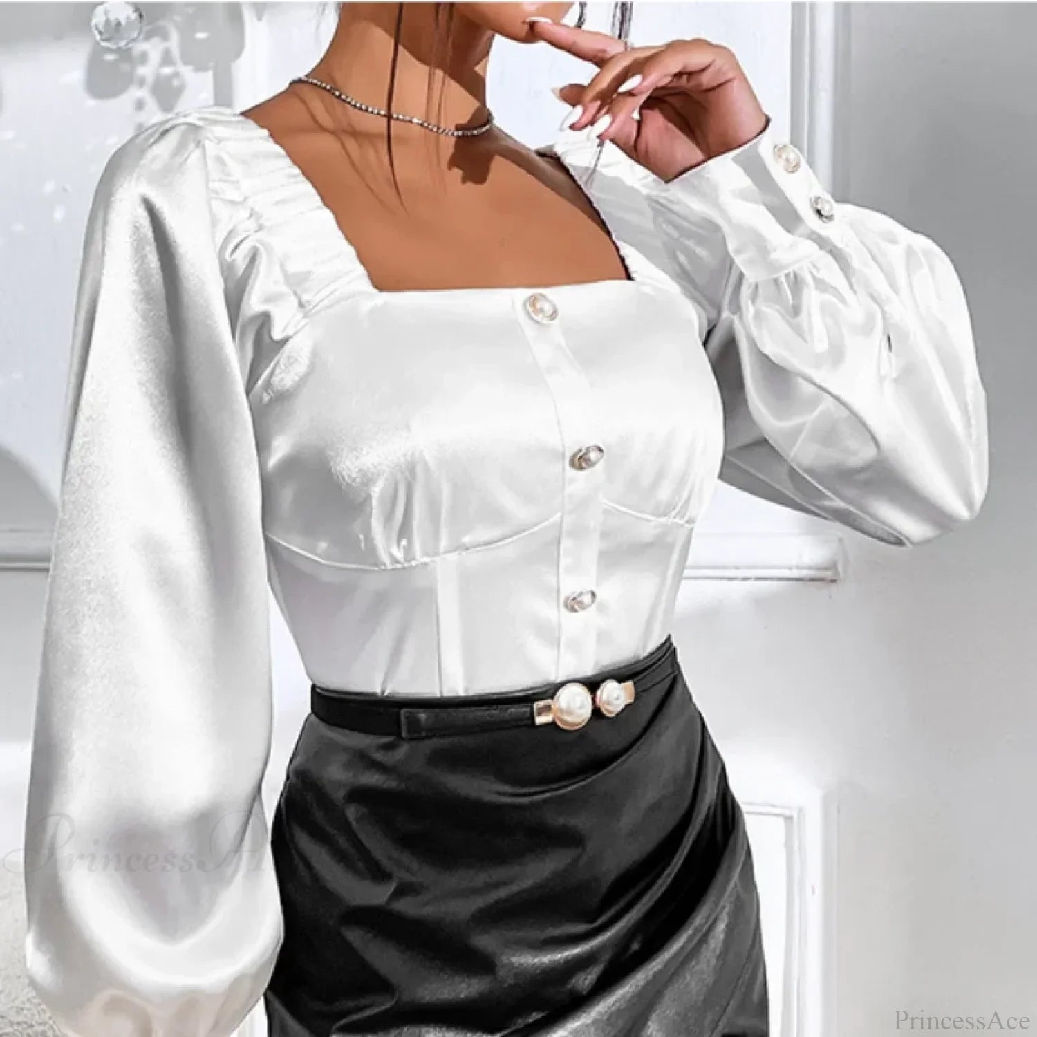 Vintage Satin Loose Long Sleeve Blouse Blusas blouse-250126