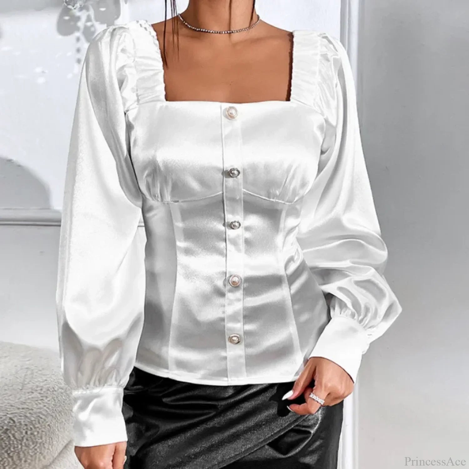 Vintage Satin Loose Long Sleeve Blouse Blusas blouse-250126