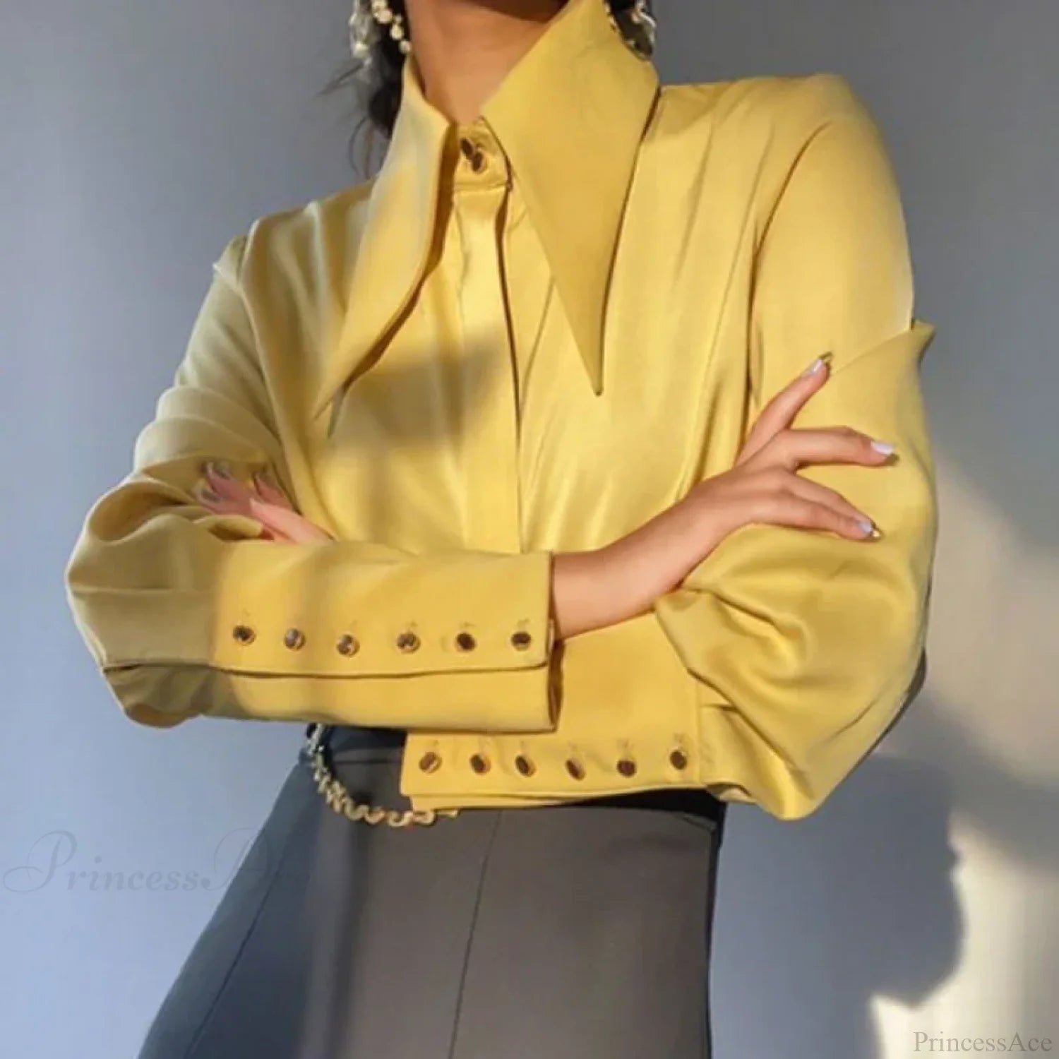 Vintage Satin Silk Turn Down Collar Blouse blouse-250126
