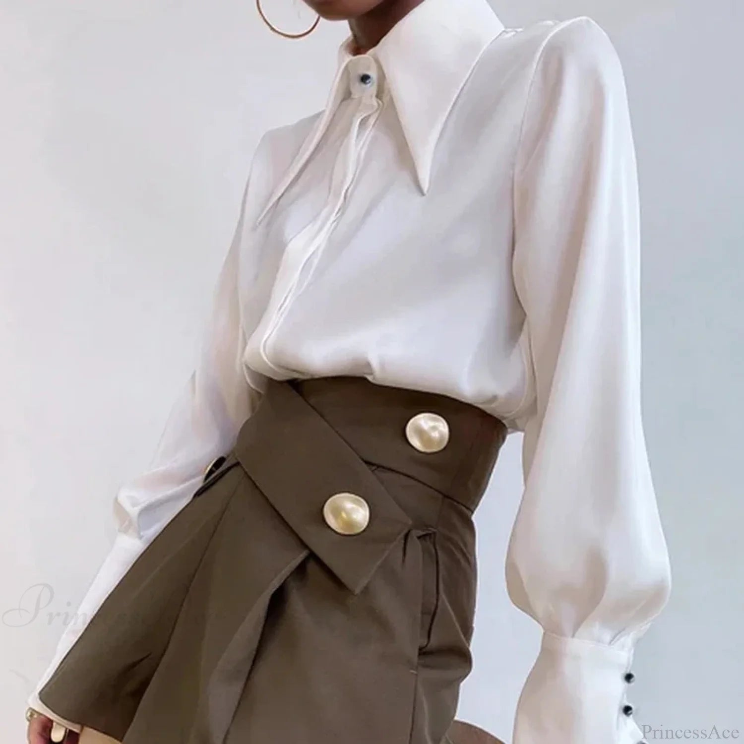 Vintage Satin Silk Turn Down Collar Blouse blouse-250126